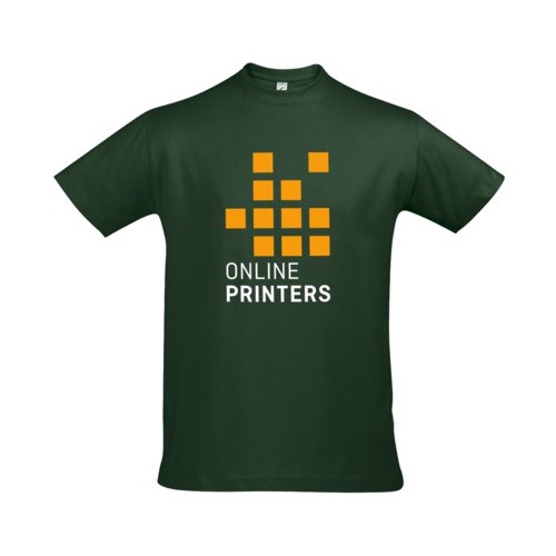 Donkergroen katoenen T-shirt met korte mouwen.