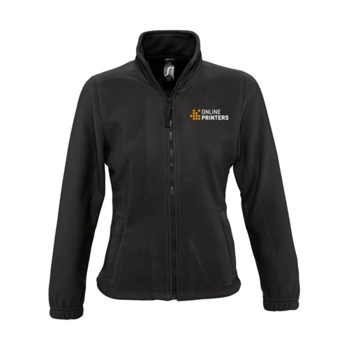 Zwart polyester fleece vest met volledige ritssluiting.