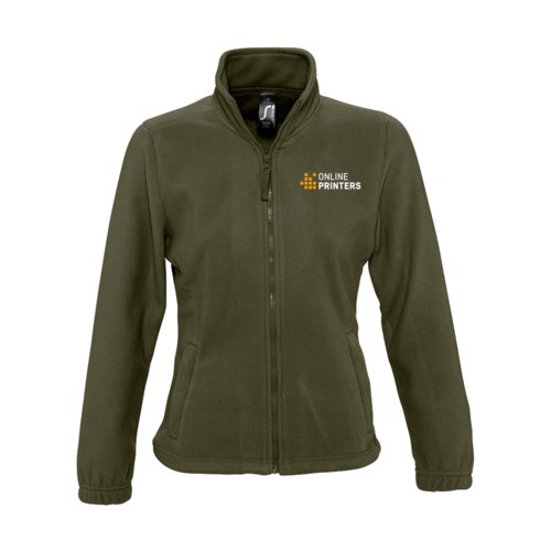 Donkerbruin dames fleecejack van polyester met volledige ritssluiting.