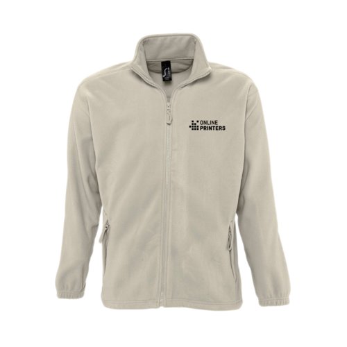 Beige fleecejack van polyester met volledige ritssluiting.