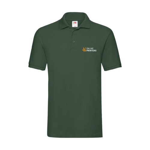 Donkergroen katoenen poloshirt met korte mouwen.