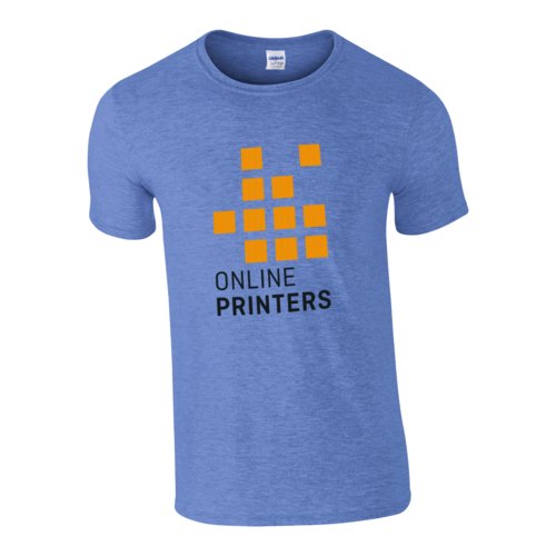 Gemêleerd blauw katoenen T-shirt voor heren met ronde hals.