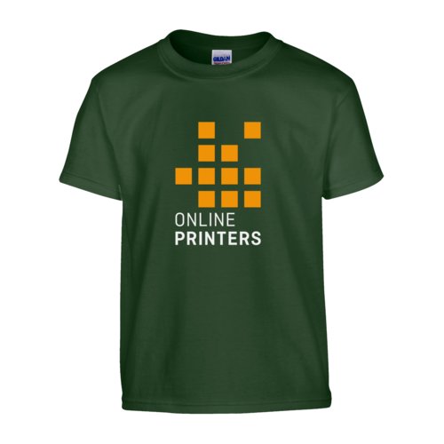Donkergroen katoenen T-shirt met korte mouwen, unisex pasvorm.