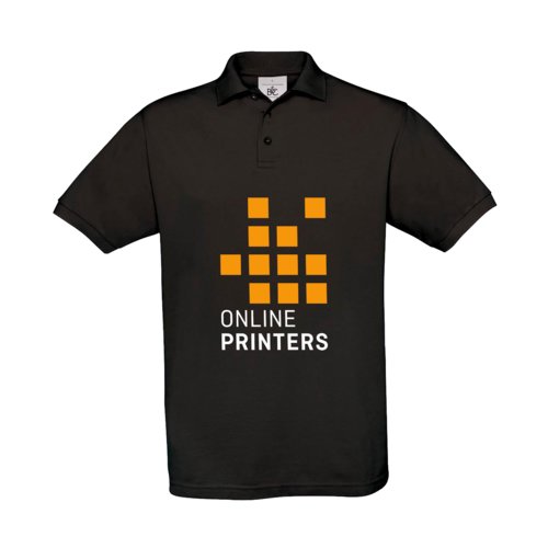 Zwart katoenen poloshirt voor heren met korte knoopsluiting.