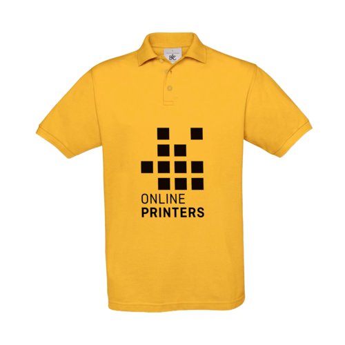Goudgeel katoenen poloshirt voor heren met korte knoopsluiting.