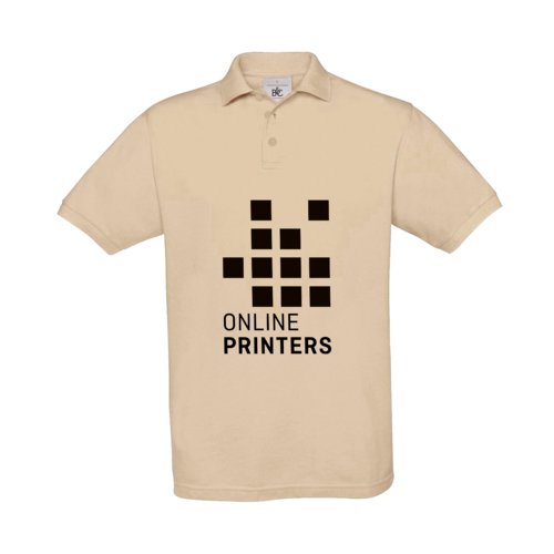 Zandkleurig katoenen poloshirt voor heren met korte knoopsluiting.