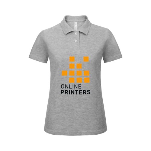 Grijs gemêleerde damespoloshirt van katoen met korte knoopsluiting.