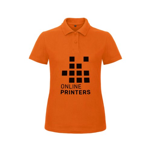 Oranje damespoloshirt van katoen met korte knoopsluiting.