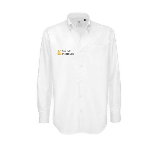 Wit katoen-polyester herenshirt met lange mouwen en knoopsluiting.
