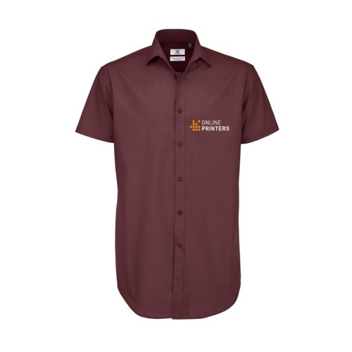 Bordeaux katoenen overhemd met korte mouwen en stretch voor heren.