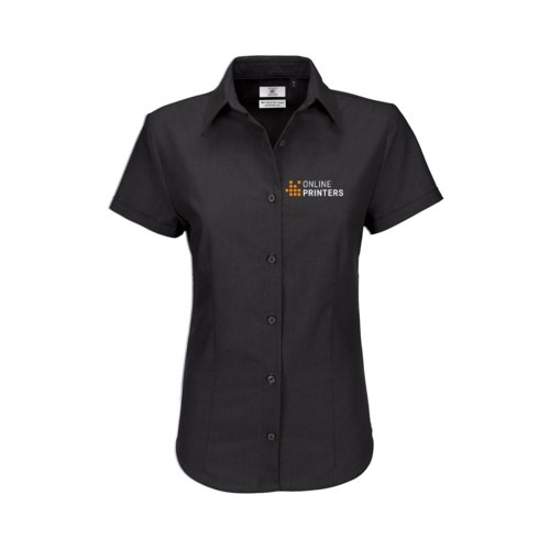 Zwarte Oxford blouse met korte mouwen en knoopsluiting.