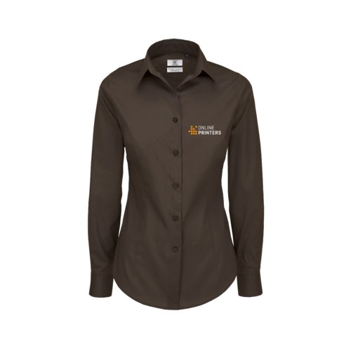 Donkerbruine blouse van katoenmix met lange mouwen.