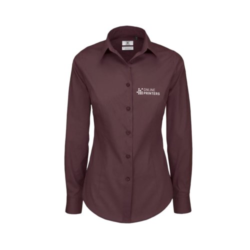 Bordeaux katoenen blouse met lange mouwen.