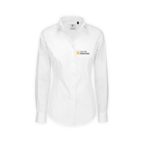 Witte damesblouse van katoenmix met lange mouwen.