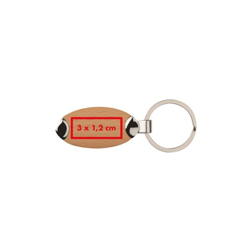 Houten metalen sleutelhanger met afgeronde randen.