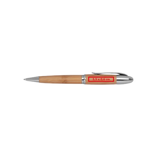 Houtkleurige draaibare balpen van bamboe met metalen elementen.