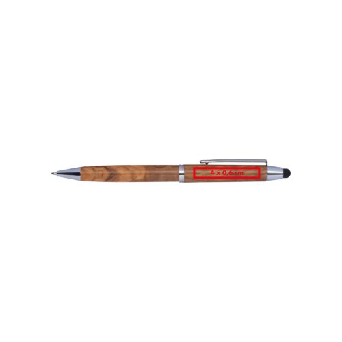 Houten balpen met touchfunctie en clip.