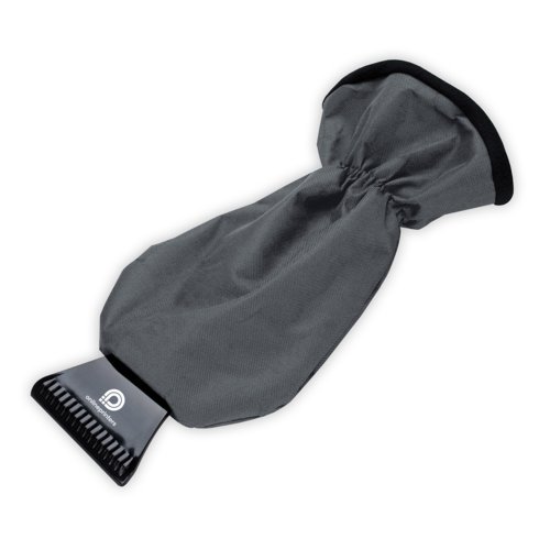 Grijze ijskrabber met handschoen en elastische manchet.