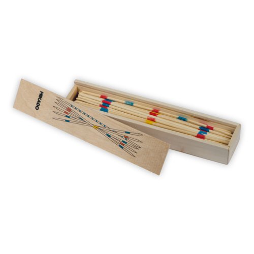 Beige houten Mikado-spel in houten doos.