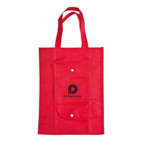 Rode non-woven boodschappentas met drukknoop.