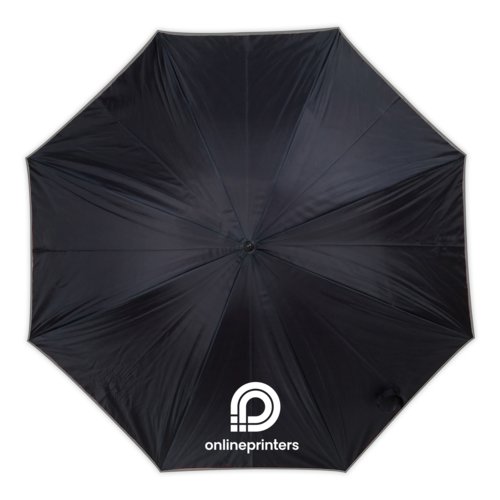 Grijze paraplu met dubbel doek en patroon.