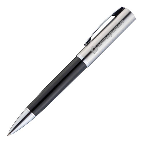 Metalen balpen met clip en drukmechanisme.