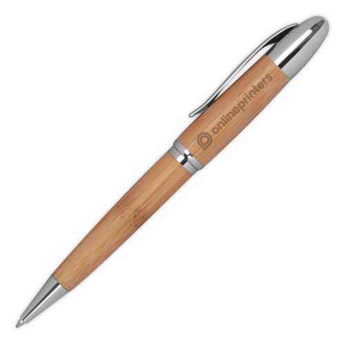 Bamboe balpen met draaimechanisme en clip.