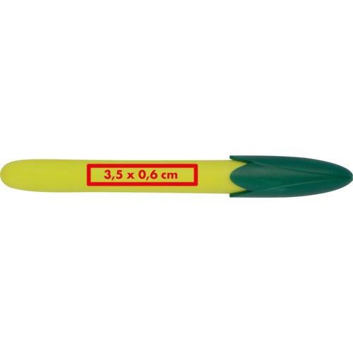 Gele mais balpen met clip en drukknop.