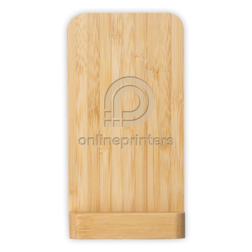 Licht houten draadloze oplader met standfunctie.