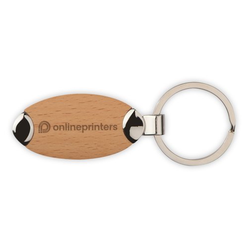 Houten metalen sleutelhanger met een ring.