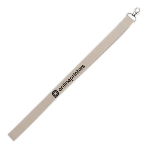 Beige stoffen lanyard met karabijnhaak.