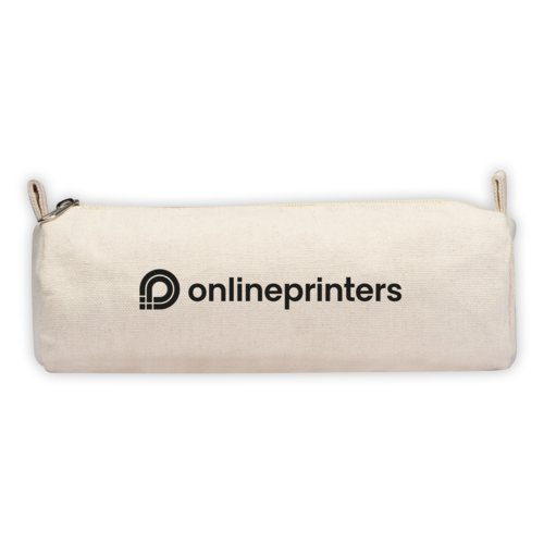 Gebroken witte stoffen etui met rits.