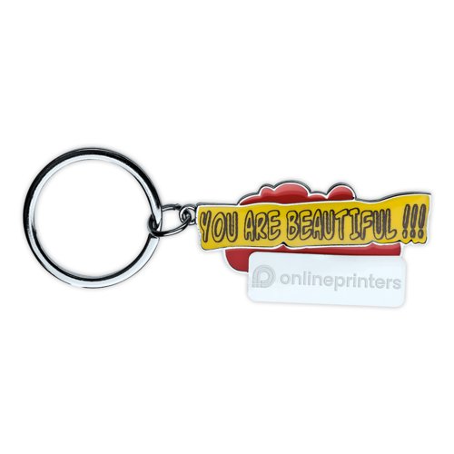 Rode patroon sleutelhanger met metalen ring.