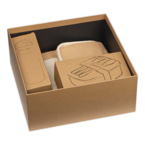 Geschenkset met diverse producten in een doos.