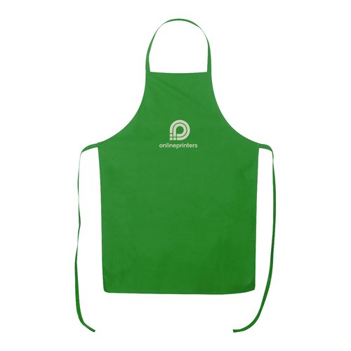 Groen katoenen schort met nekband en lange banden.