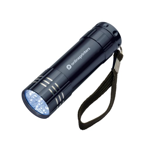 Zwarte metalen LED-lamp met polsband.