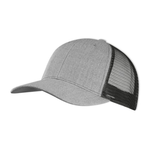 Zwarte baseballpet met mesh inzetstuk en verstelbare sluiting.