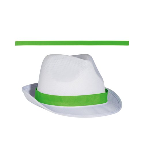 Witte hoed in Memphis-stijl met gekleurd hoedenband.