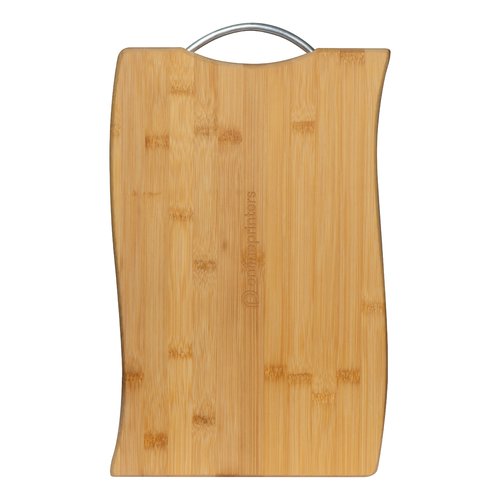 Beige bamboe snijplank met handvat.