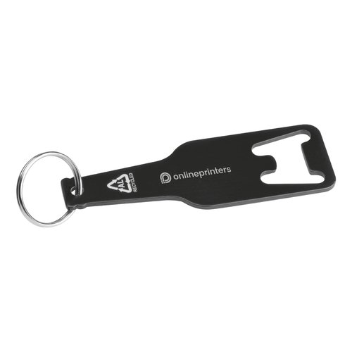 Gerecyclede aluminium flessenopener met sleutelring.