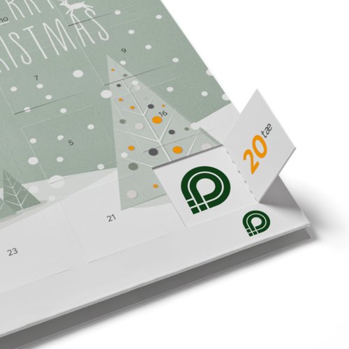 Papieren adventskalender om open te klappen met deurtjes.