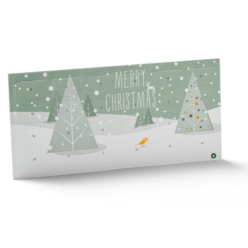 Papieren adventskalender met genummerde vakjes.