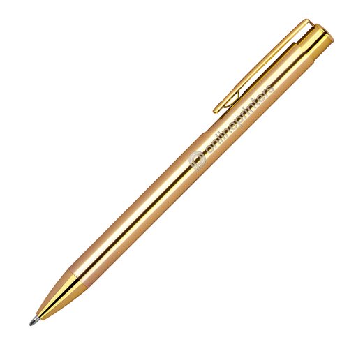 Gouden metalen balpen met clip en drukmechanisme.