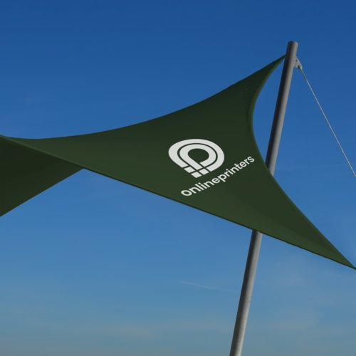 Vierkant stoffen zonnescherm met verstevigde hoeken.