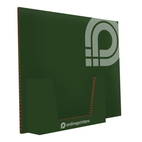 Groene kartonnen brochurehouder.