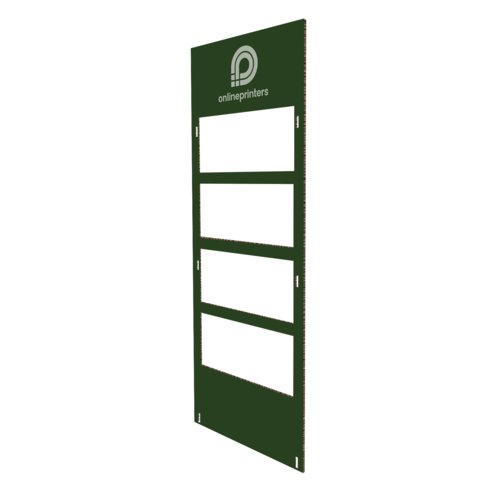 Groene schapdisplay met apart voorpaneel.