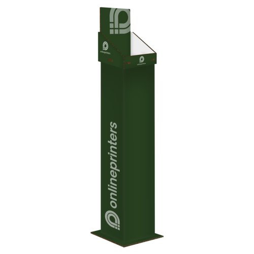 Groene kartonnen productdisplay voor de vloer, diep ontwerp.