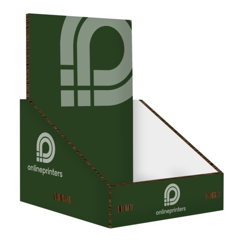 Groene kartonnen product display voor toonbank.