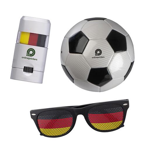 Sportset met bal, klaphandje en balpen.