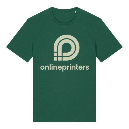 Groen katoenen T-shirt in unisex snit met korte mouwen.